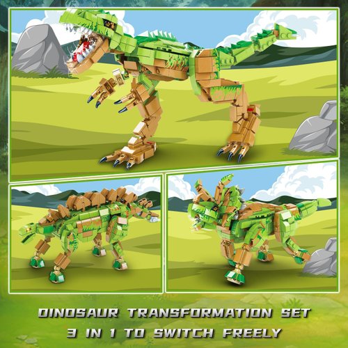 Mkmimo 3 in 1 Dinosaur Building Blocks Toy Set, Compatible with Lego Dinosaur Toys, 730 Piece STEM Dinosaur Building Kit Great Gift for Boys and Girls Over 6 Years Old