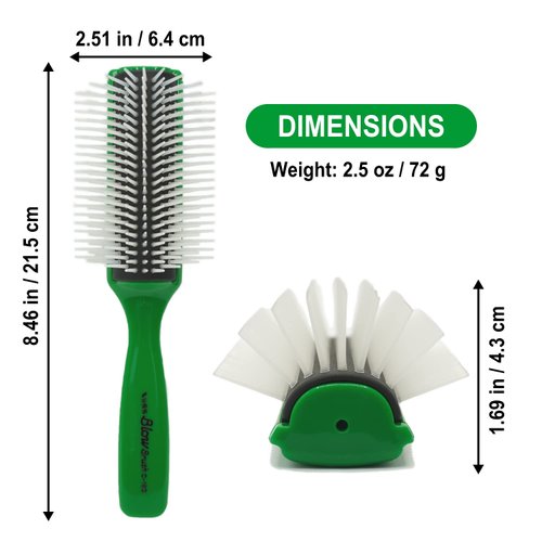 VESS Blow and Styling Hair Brush, Wide 9 Row Round Type- Light weight -Made in Japan-C-150 (Green)