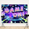 Newsely Neon Party Supplies Game On Backdrop 7Wx5H Photography Glow Gamer Gaming Game Night Controller Gamepad Graffiti Background for Kids Boys Playroom Party Decorations Banner Photo Props Birthday