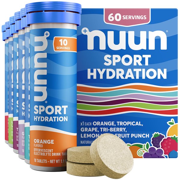 Nuun Sport Electrolyte Tablets with Magnesium, Calcium, Potassium, Chloride & Sodium, Gluten Free & Vegan, Mixed Flavors, 6 Pack (60 Servings Total)