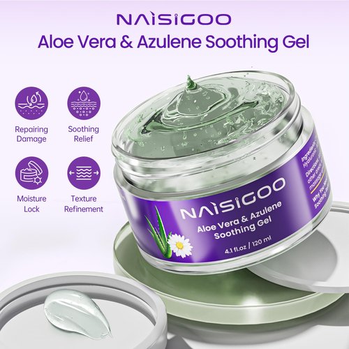 NAISIGOO Chamomile and Aloe Vera Gel for Face Body Soothing Aloe Vera Gel for Hair Aloe Vera Gel Organic Pure Aloe Vera Gel for Waxing Shaving IPL Laser Hair Removal Sunburn Relief (4.1 fl oz)