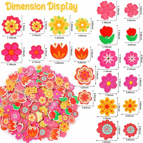 JULBEAR Flower Foam Sticker, 300Pcs Bulk Spring Self-Adhesive Foam Stickers Colorful Mixed Stickers for Kids Party DIY Crafts Favor Decorations Supplies