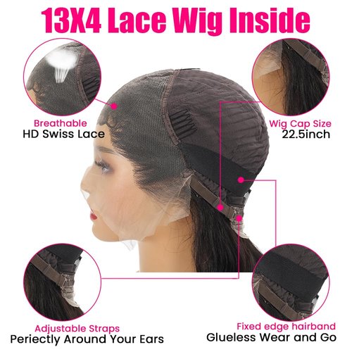 Hairitory 30 Inch Body Wave Lace Front Wigs Human Hair for Black Women 13x4 HD Transparent 180% Density Lace Front Human Hair Wigs Pre Plucked Body Wave Lace Frontal Wig Natural Black (30 inch)