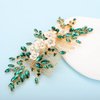 BERYUAN Bridal White Flower Green Crystal Rhinestone Hair Comb for Bride Bridesmaid Sliding side Headpieces Wedding Hair Accessories for Women and Girls (Green)