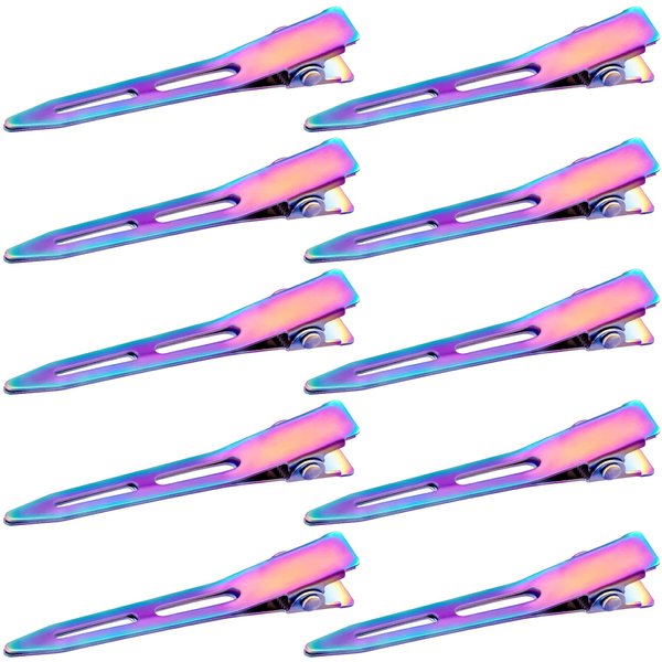 OIIKI 10 Pack 2.2 Inches Rainbow Alligator Hair Clips, Metal Duck Bill Hair Clips Pins without Teeth, Curl Clips Hair Barrettes Accessories for Hair Coloring, Hair Styling, Salon, Bows DIY