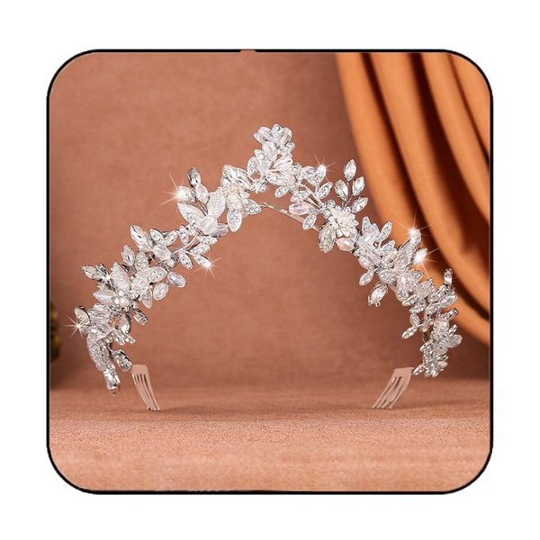 Casdre Rhinestone Crown and Tiara Silver Crystal Wedding Headband Leaf Bridal Hair Accessory for Women and Girls