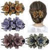 4 Pack of Fancy Crystal Rhinestone Double Flower Duckbill Clip Luxury Blingbling Gems Hair Clips for Women Thick Hair Decorative Non Slip Hair Clips Bun Hair Accessories Elegant Barrettes