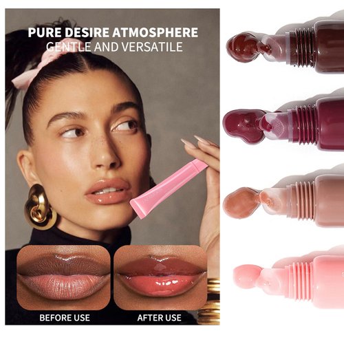 Pakivs Lip Jam Hydrating Lip Gloss| 4 Color Glossy Jelly Liquid Lipstick Nourishing Long Lasting Lip Oil |Plumping & Moisturizing| High Shine Finish| With Shea Butter