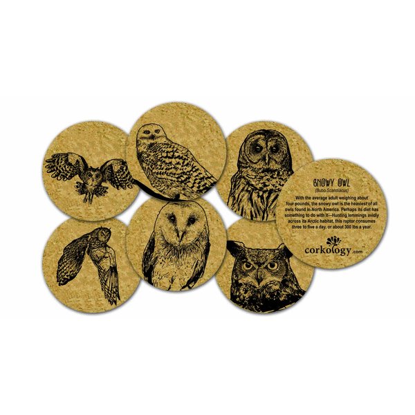 Corkology Owls Coaster Set, Cork