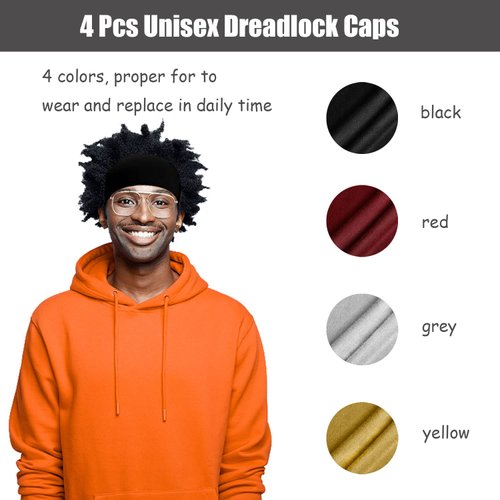 4 Pieces Unisex Dreadlocks Bands Long Hair Dreads Head Wrap Elastic Sleeping Cap Soft Braids Bonnet Tube Headbands for Men Women