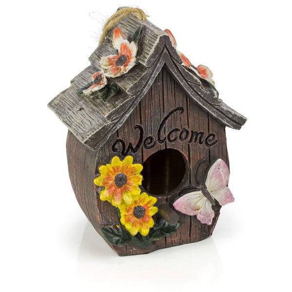 Dawhud Direct Hanging Bird Houses for Outside, Hand-Painted Bird Houses for Outdoors Decorative Birdhouses (Butterfly and Flowers Welcome)