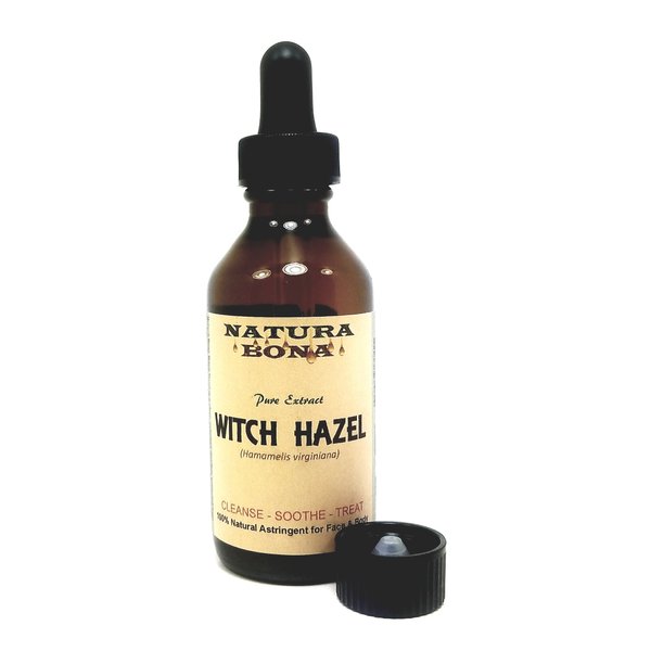 Natura Bona Witch Hazel Extract made from 100% Pure-Natural Ingredients; 2 Ounce Amber Glass Bottle with Calibrated Glass Pipette.
