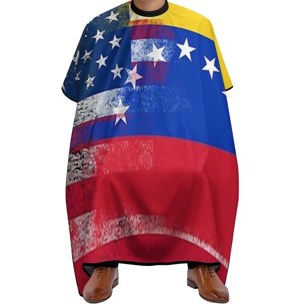 Venezuela American Flag Professional Barber Cape,Polyester Hair Cutting Salon Cape,Water And Stain Resistant Apron,Cutting Hair Beard Hairdressing Cape Anti-Static Haircut,56.7×66.9 Inch (1 Pack)