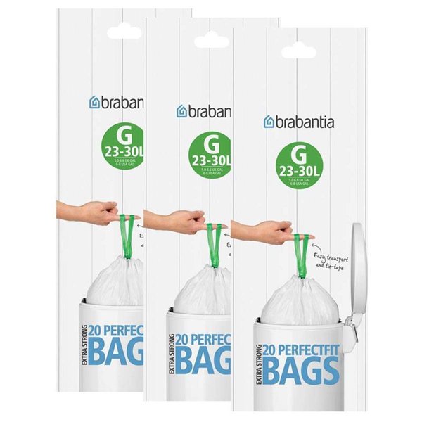 Brabantia Size G 30 Litre Bin Liners (20 Bags per Roll) 246265 PACK OF 3