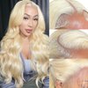 SHUQISH 613 Lace Front Wig Human Hair 13x4 HD Transparent Blonde Lace Front Wigs Human Hair 18 Inch 180% Density Body Wave Lace Front Wigs Human Hair Pre Plucked Guleless 613 Blonde Wig