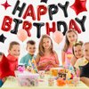 CANREVEL Happy Birthday Banner 13pcs 16 Inch Mylar Foil Letters Sign with 8pcs Star Balloons Birthday Party Decorations for Kids and Adults - 3D Black Red