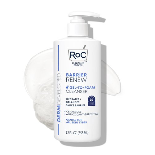 RoC Barrier Renew Gel to Foam Non Drying Facial Cleanser to Hydrate Skin, 12 Ounces