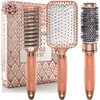 Hair Brush Set for Women and Teen Girls of All Hair Types - Detangling Paddle Brush, Blow-Drying Round Brush and Drying Vented Hair Brush - Lily England Brush Set for Hair Styling - (Rose Gold)