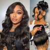 360 Lace Front Wigs Human Hair Pre Plucked Body Wave 360 Full Lace Frontal Human Hair Wigs for Black Women Hd Lace Wig with Baby Hair Around Natural Color (22 Inch)