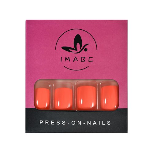 iMABC Neon Orange Summer Press on Nails Gel Full Cover Fake Nails Short Glue False Nails Spring Summer Style for Women Girls Wear 24pcs