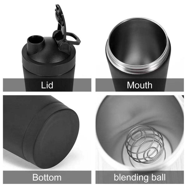 WAASS Double Wall Vacuum Insulated Protein Shaker Bottle with Mixer Ball for Gym - Leakproof One-Click Lid - BPA-Free Metal Smoothie Cup for Hot & Cold Drinks (White)