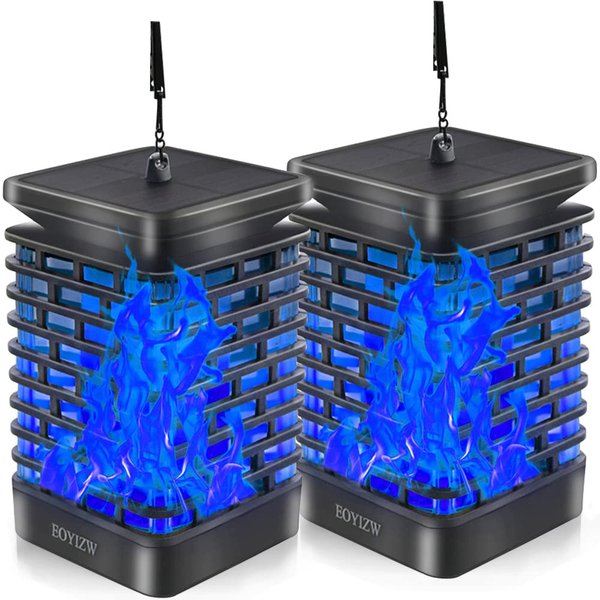 EOYIZW Solar Lights Outdoor, 99 LEDs Solar Lantern Flickering Flame Lights for Garden Decor- 2 Pack Waterproof Solar Garden Lights for Patio Yard Porch Lawn Decorations Blue Solar Lights
