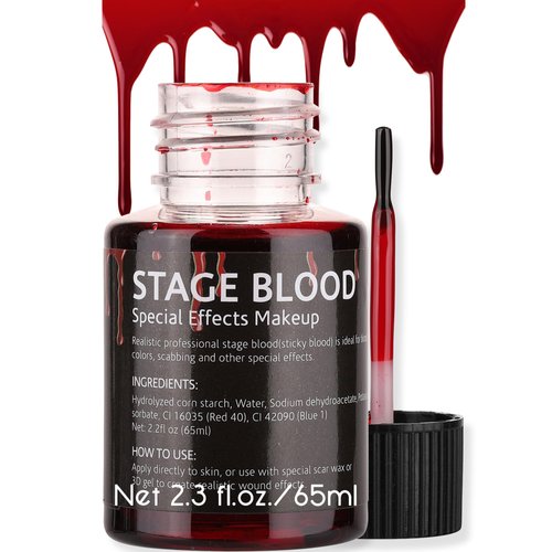 CCbeauty 2.2 Fl Oz Fake Blood Washable, Stage Blood Makeup, Safe Realistic Edible Scab Bloods for Clothes, Vampire Makeup for Halloween Costume,Theater, Cosplay, Zombie, Special Effects,SFX Makeup