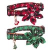 ADOGGYGO Christmas Floral Dog Collar - Adjustable Buffalo Plaid with Removable Flowers for Medium Dogs