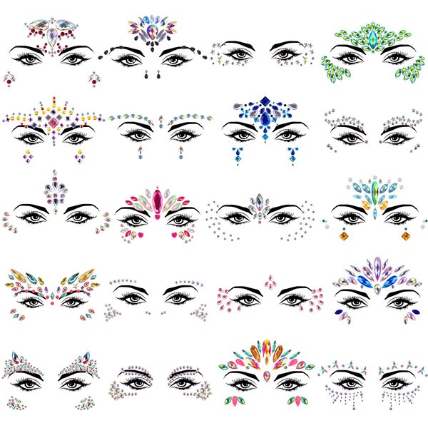 SIQUK 20 Sets Face Jewels Stick on Face Gems Rave Face Jewel Stickers Rhinstone Face Crystal Eye Jewels for Festival Rave Carnival Party