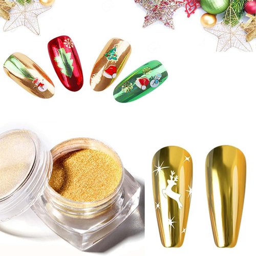 Gold Chrome Nail Powder - Christmas Nails Mirror Effect Metallic Nail Powder Manicure Pigment, High Gloss Glitter Chrome Nail Art Dust Nail Powder.