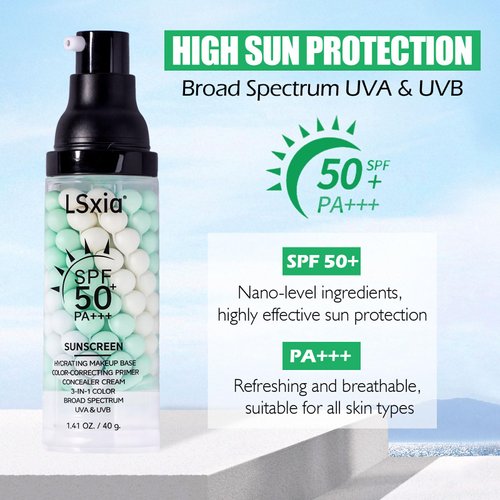 3-in-1 Primer for Face Before Makeup【SPF 50 Sunscreen】【Color Corrector】 【Makeup Base】Multi-Task Moisturizing, Oil Control & Tone-Perfecting for Radiant Skin One Step （Lime +Blue+Green）