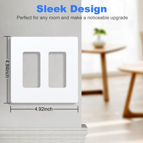 Amerisense Outlet Cover, Screwless Decorator Wall Plate, Light switch Power Plug Cover, 2-Gang Standard Size, White, 5 Pack