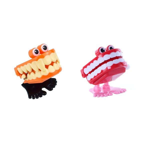 2Pcs Red and Yellow Wind-up Walking Teeth Toy with Eyes,Fun Toy for Party, Halloween, Christmas, Home Desktop Decoration,Novelty and Gag Toys
