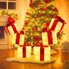 Christmas Lighted Gift Boxes, Set of 3 Lighted Present Boxes with 60 LEDs for Christmas Decorations,Festive Holiday Decorations for Indoor and Outdoor Use (Gold)