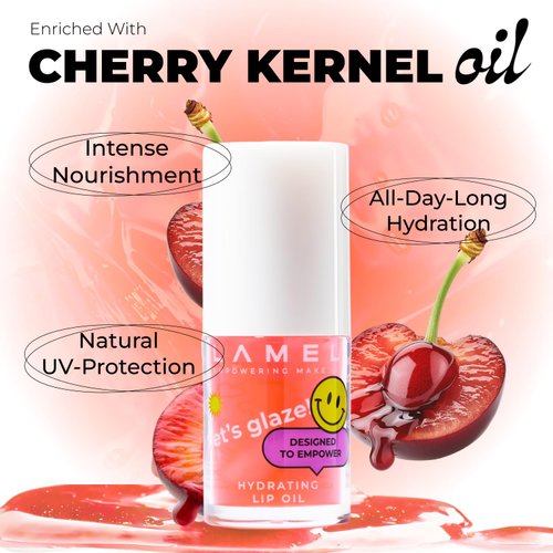 Lamel Hydrating Lip Oil LET`S GLAZE - Hydrating Lip Gloss Flavoring Oil - Fat Oil Lip Gloss - Hydrating Lip Oil Treatment - Plumping Lip Oil Gloss - Clear Lip Gloss - №402 Strawberry Jam