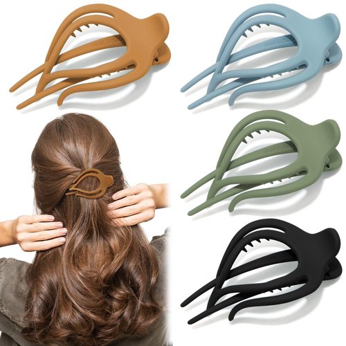 FASOTY 4 Pcs French Concord Flat Hair Clip Claw Side Slid Flat Alligator Oval Hair Clips No Slip Duckbill Hair Barrettes for Women Girls Thick Thin Hair