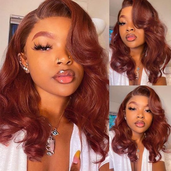 KINSTAR 13x6 Reddish Brown Lace Front Wigs Human Hair HD Lace Front Wigs Human Hair 180 Density Body Wave Frontal Wigs Human Hair with Baby Hair Colored Glueless Wigs 12Inch