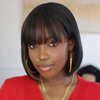 ToyoTress Bob Wig With Bangs - 12 Inch Peek-a-boo Color Short Bob Wig For Black Women Black Mix Brown Daily Costume Wigs, Light Yaki Straight Synthetic Hair Wigs Heat Resistant (12 Inch, SH30-612H)