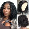 Glueless Bob Wigs Human Hair Pre Plucked Pre Cut Deep Wave Short Curly Human Hair Wigs Wear and Go Glueless Wigs 180% Density Lace Front Wigs for Black Women 4x4 Lace Closure Human Hair Wig 8 Inch