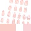 LPOODDNU Medium Almond Press on Nails White French Tips Pink Fake Nails with 3D Flower Bow Charms Acrylic Nails Press ons Cute Design Glue on False Nails Reusable Stick on Nails 24pcs