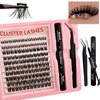 Fluffy Lash Clusters Kit 120pcs DIY Lash Extension Kit, Wispy Lash Clusters Kit Natural 8-16mm D Curl Eyelashes Extension Kit with Lash Bond and Seal and Lash Tweezers.(120P-T19-Kit)