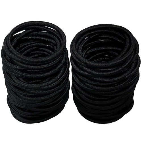 Qingxii Decorr Elastic Hair Ties Elastic Hair Band Ponytail Holders (60, Black, 4mm)