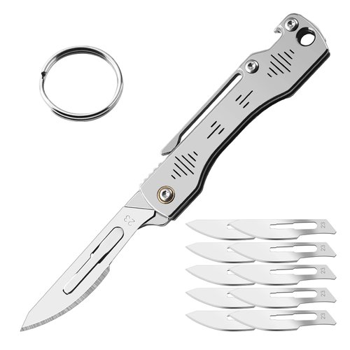 ITOKEY Folding Scalpel Knife, Scalpel Pocket Knife, Scalpels Surgical with 10pcs #23 Replaceable Razor Blades, Bottle Opener, EDC Utility Knives, Small Keychain Knives for Men Outdoor Skinning