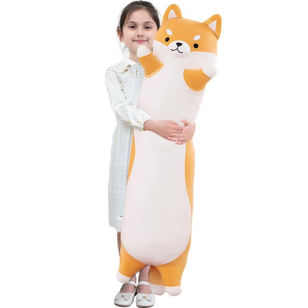 Kekeso Long Shiba Inu Plush Pillow Giant Stuffed Animals Dog Sleeping Pillow Corgi Plush Body Pillow Cartoon Soft Dog Hugging Pillow for Kids Birthday,Valentine,Christmas (Yellow,70cm/27.55inch)