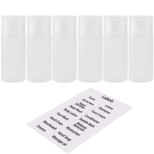 DNSEN Travel Bottles for Toiletries TSA Approved 1oz Leakproof Squeezable Plastic Empty Travel Size Bottles Refillable Liquid Containers with Labels (6 Pack)