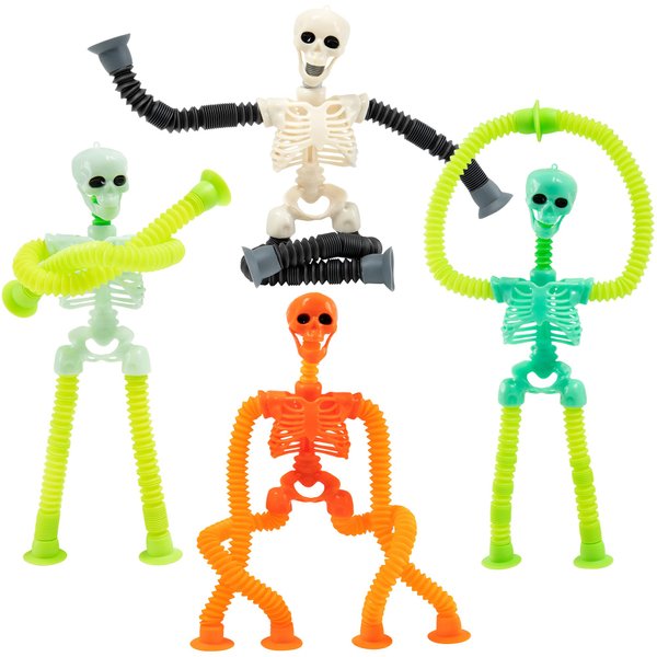 4PCS Telescopic Suction Cup Skeleton Toys, Shape Changing Telescopic Pop Tube Halloween Skeleton Fidget Toys, Skeleton Action Figure for Halloween Party Favors Kids Toddler Gift