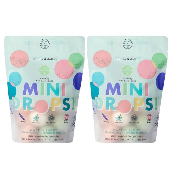 Dabble & Dollop Mini Bath Bombs, 100% Natural Droplets for Kids, Soothing Scents - Resealable Pouches, USA Made, Fizzy, Moisturizing & Fun, Vegan, Gluten-Free, Cruelty-Free (Set of 24)