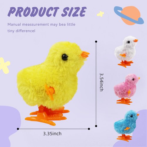 SAURAWAN 4PCS Chick Plush Wind Up Toys, Novelty Baby Chick Toys - Wind Up Easter Toys for Kids and Toddlers, Chicken Windup Toys for Easter Basket Stuffers, Party Favors - Animals Plush Wind Up Toy