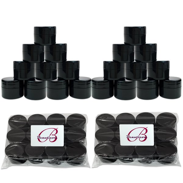 Beauticom 24 Pieces 7G/7ML (0.25oz) BLACK Sturdy Thick Double Wall Plastic Container Jar with Foam Lined Lid for Pills, Medication, Ointments and Other Beauty and Health Aids - BPA Free