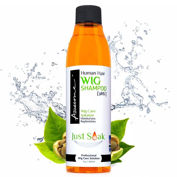 Awesome Human Hair Wig Shampoo, pH5, Wig Care Solution, Adds Body & Volume, Promotes Silkiness and Shine, Detangle Wig & Easy Combing, Provides Freshness Feeling (7 fl oz)